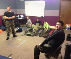 Cadets get ready for the night at the airport.